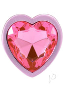 Booty Bling Heart Diamond Jeweled Wearable Metal Plug Small Pink with pink heart-shaped jewel