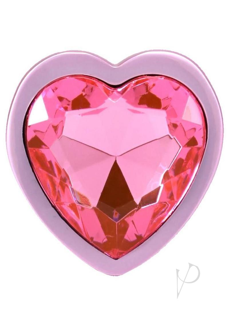 Booty Bling Heart Diamond Jeweled Wearable Metal Plug Small Pink with pink heart-shaped jewel