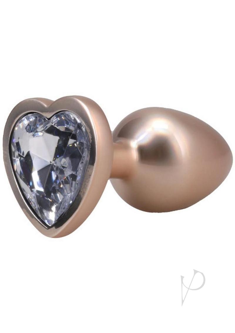 Booty Bling Heart Diamond Jeweled Wearable Metal Plug Small Gold with a sparkling heart-shaped jewel