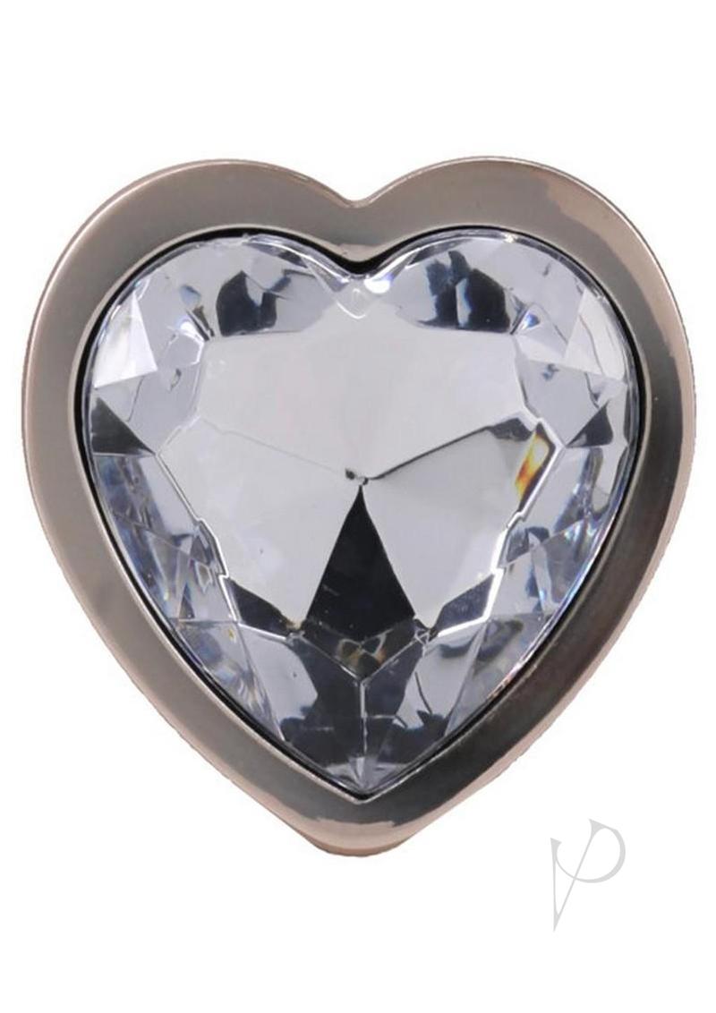 Booty Bling Heart Diamond Jeweled Wearable Metal Plug Small Gold close-up of heart-shaped crystal.