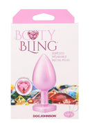 Booty Bling Heart Diamond Jeweled Wearable Metal Plug Large Pink packaging with gem details and branding.