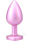 Booty Bling Heart Diamond Jeweled Wearable Metal Plug Large Pink displayed in shiny pink finish.