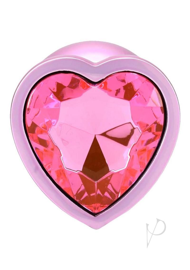 Booty Bling Heart Diamond Jeweled Wearable Metal Plug Large Pink with a sparkling heart-shaped jewel design.