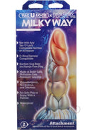 Vac U Lock Fantasy Fuckers Milky Way Silicone Dildo packaging featuring cosmic colors and product details.