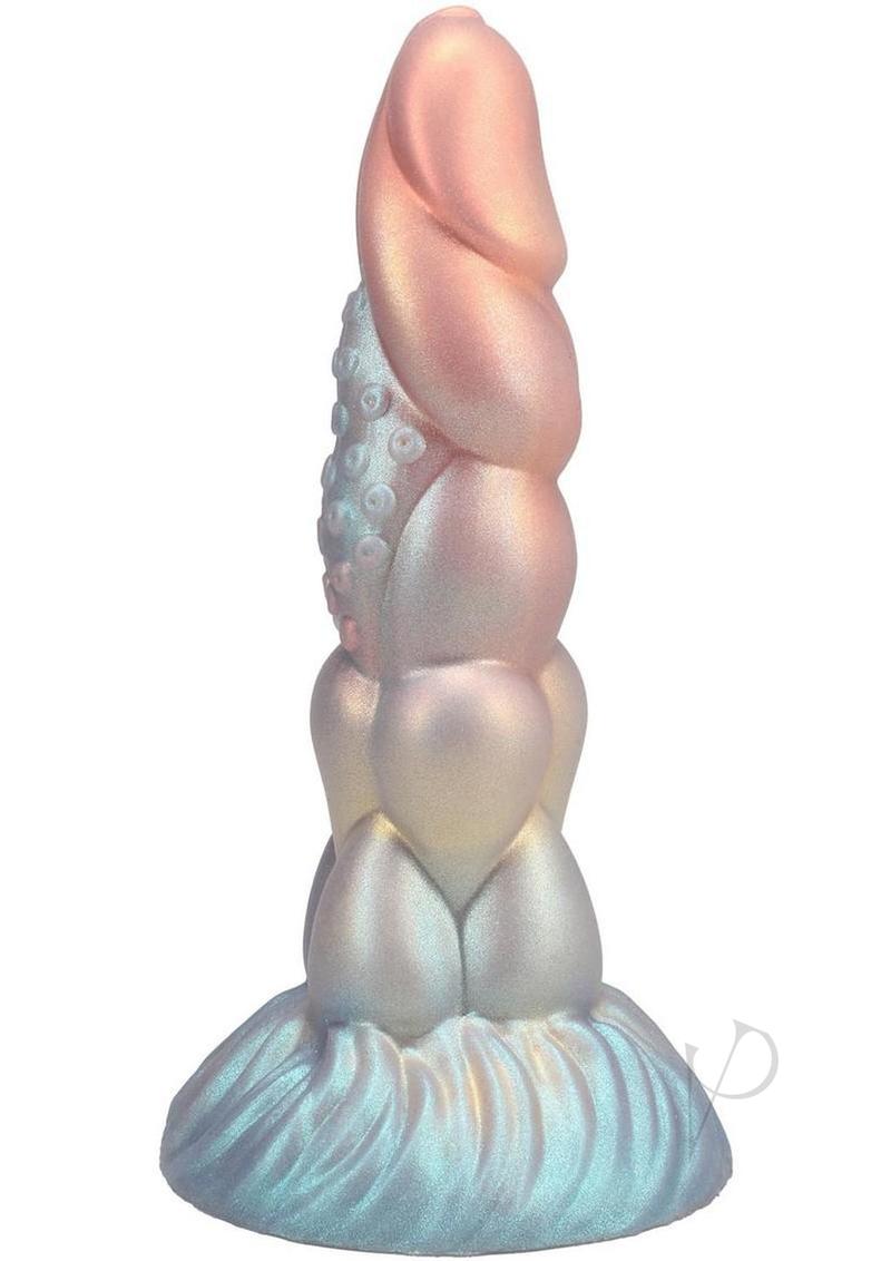 Vac U Lock Fantasy Fuckers Milky Way Silicone Dildo in pearlized blue and buttercream colors with ridged design.