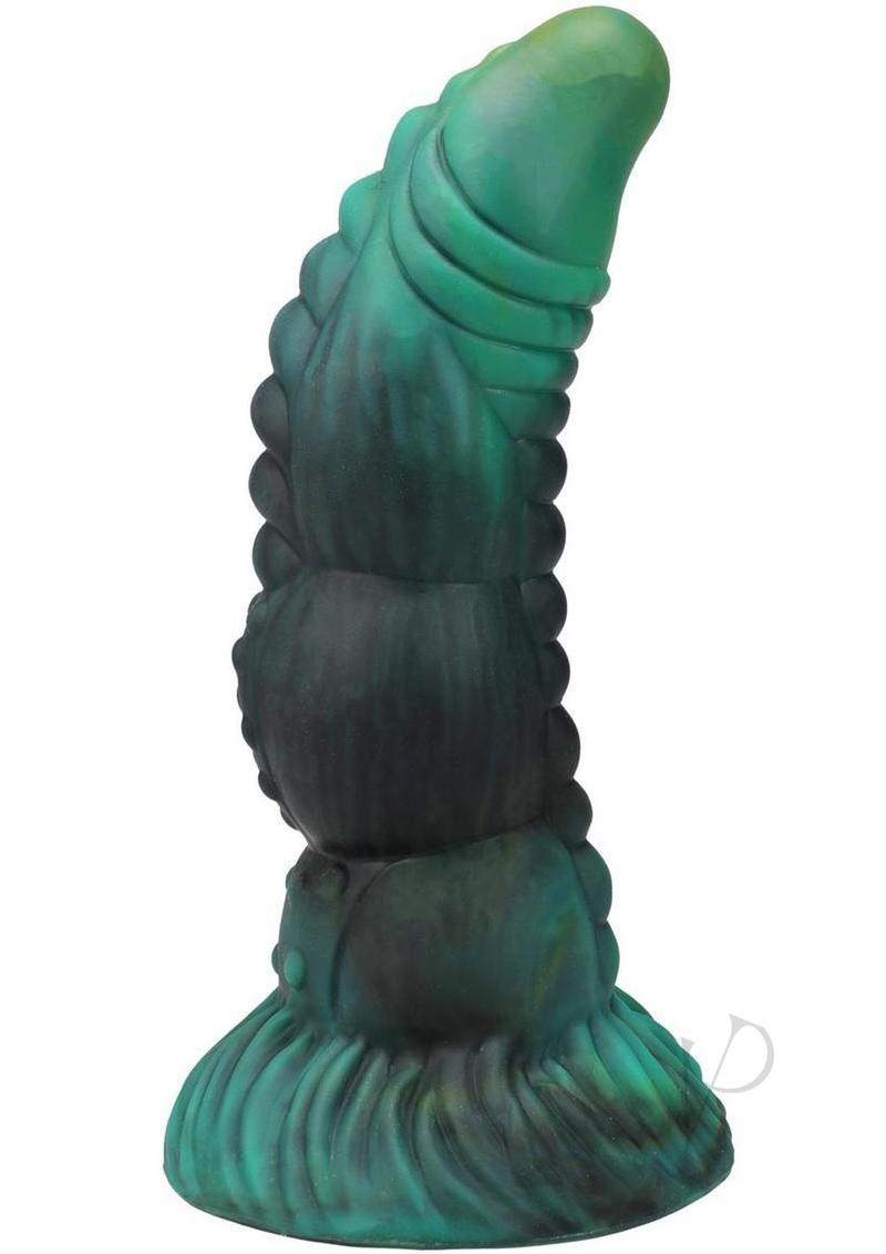 Vac U Lock Fantasy Fuckers Green Serpent Silicone Dildo with textured scales and smooth finish.
