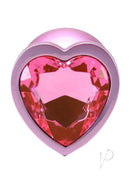 Booty Bling Heart Diamond Jeweled Wearable Metal Plug Medium Pink - Heart-shaped pink gem design for added sparkle.