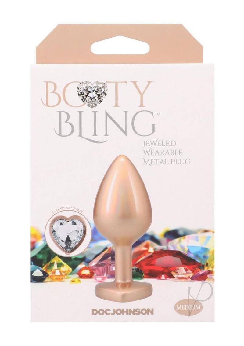 Booty Bling Heart Diamond Jeweled Wearable Metal Plug Medium Gold with colorful gemstones background