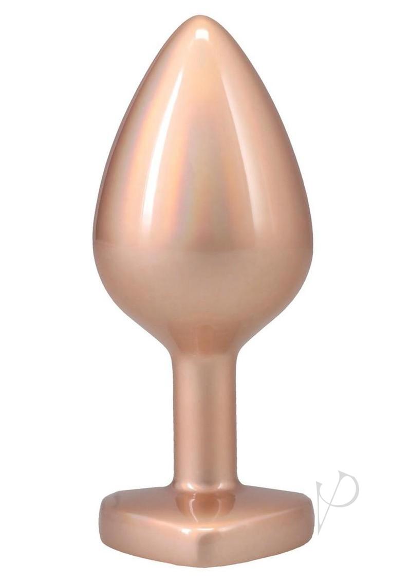 Booty Bling Heart Diamond Jeweled Wearable Metal Plug Medium Gold in elegant design with smooth surface.