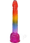 Crystal Jellies Realistic Dildo with Balls 8.5 inches Rainbow in a vibrant rainbow design.
