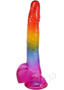 Crystal Jellies Realistic Dildo with Balls 8.5 inches Rainbow in vibrant colors with a lifelike design.