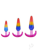 Crystal Jellies Anal Trainer Set 3 pc Rainbow showing three vibrant anal plugs in colorful gradient design.