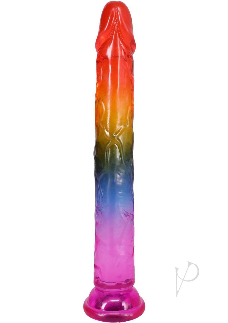 Crystal Jellies Dildo 7.5 inches Rainbow with multi-colored translucent finish for colorful pleasure.
