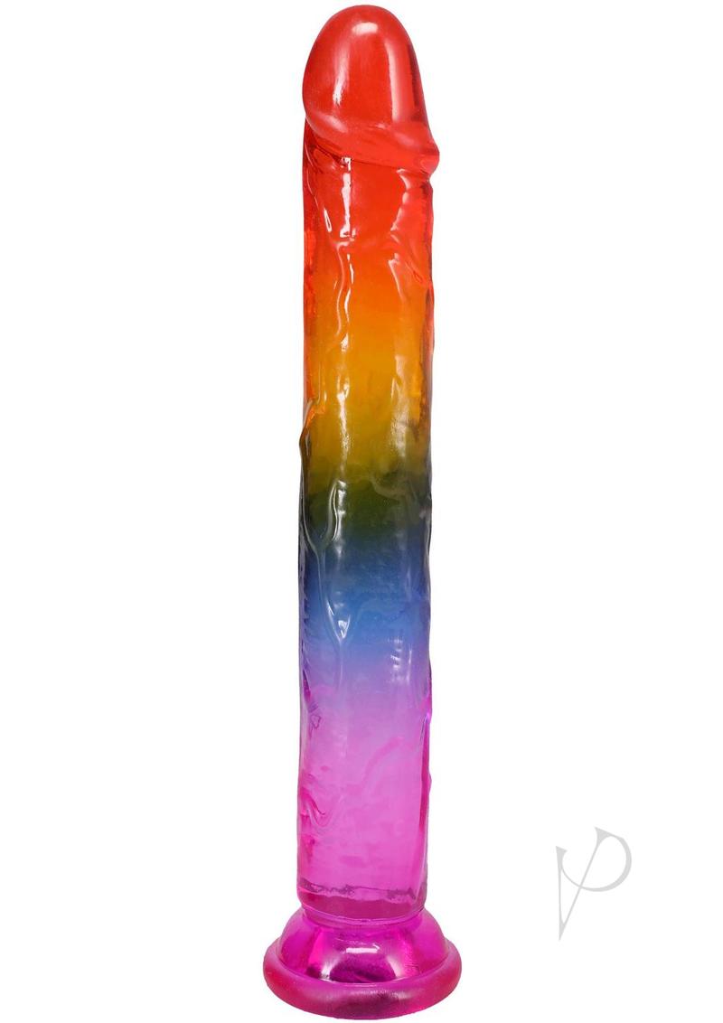 Crystal Jellies Dildo 7.5 inches Rainbow featuring a multi-colored translucent finish.