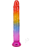 Crystal Jellies Dildo 7 inches Rainbow - Vibrantly colored dildo with veiny texture and translucent finish.