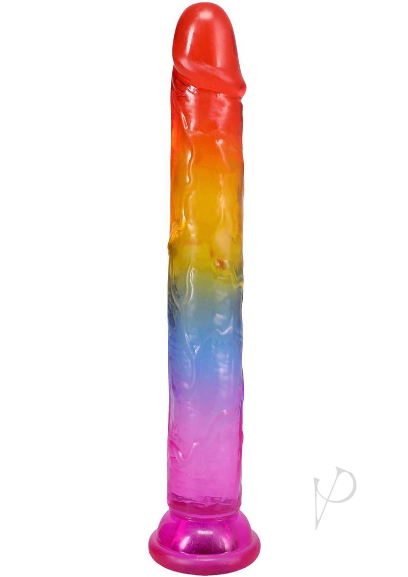 Crystal Jellies Dildo 7 inches Rainbow with vibrant color and realistic texture.
