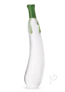 Glas Eggplant Ecstasy Glass Dildo 7.25 Inch Green with playful eggplant shape and smooth finish.