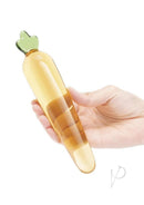 Glas Bunny's Secret 7.25 Inch Glass Dildo Yellow and Green held in hand, showcasing smooth curves and vibrant colors.