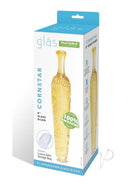Glas Cornstar 8 Inch Glass Dildo Yellow packaging with luxury satin storage bag and vibrant corn-on-the-cob design.