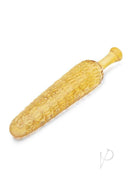 Glas Cornstar 8 Inch Glass Dildo Yellow with textured kernel design for playful stimulation.