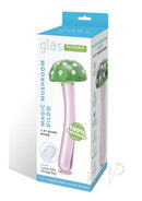 Glas Magic Mushroom 7.5 Inch Glass Dildo Pink and Green packaging with vibrant colors and smooth surface.