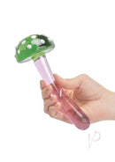 Glas Magic Mushroom 7.5 Inch Glass Dildo Pink and Green held in hand, showcasing its unique design.