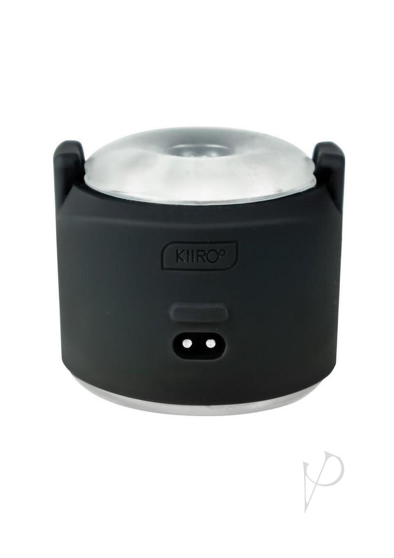 Kiiroo Powershot Interactive Dual Motor Masturbator Black showing sleek compact design and charging port.