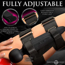 Master Series Thunderstick Thigh Strap Wand with Harness Black adjustable straps and wand massager on arm