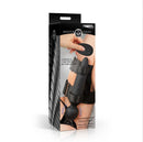 Master Series Thunderstick Thigh Strap Wand with Harness Black packaging showcasing design and features.
