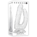 Gender X Dualistic Double Shaft Suction Cup Dildo Clear with two shafts in a transparent design.