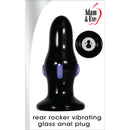 Rear Rocker Vibrating Glass Anal Plug Black on packaging with a sleek design and easy to use control.