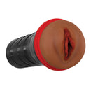 Pop On The Go Dark Realistic Vagina Stroker in travel canister for lifelike solo play experience.