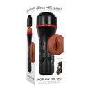 Pop On The Go Dark Realistic Vagina Stroker in a discreet canister with realistic design and pleasure features.