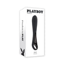Playboy Pleasure Ollo Ring Handle Finger Vibrator packaging displaying the sleek black vibe with handle.