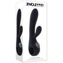 Black Magic Rechargeable Silicone Rabbit Vibrator package showcasing sleek design and ergonomic shape for pleasure.
