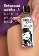 Slippery Kitty Hybrid Lubricant 4 Oz in a hand, showcasing enhanced comfort and sensation for intimacy.