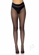 Leg Avenue Opaque Sheer Tights With Cotton Crotch Black displayed on a model showcasing their smooth finish.