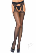 Leg Avenue Spandex Sheer Scalloped Suspender Tights Black showcasing elegant scalloped detail and a seductive design.