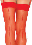 Leg Avenue Sheer Backseam Stockings OS Red showcasing bold red color and seductive backseam design.