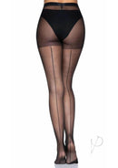 Leg Avenue Sheer Backseam Tights OS Black displayed on a model, showcasing the elegant backseam design.