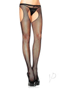 Leg Avenue Fishnet Suspender Tights OS Black showcasing seductive fishnet design and built-in garter-style suspender.