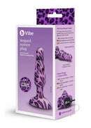 B-Vibe Novice Plug Silicone Anal Plug Purple Leopard packaging showing design and features.