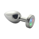 LED Light Up Metal Anal Plug Small with 3-color LED light display for playful pleasure.