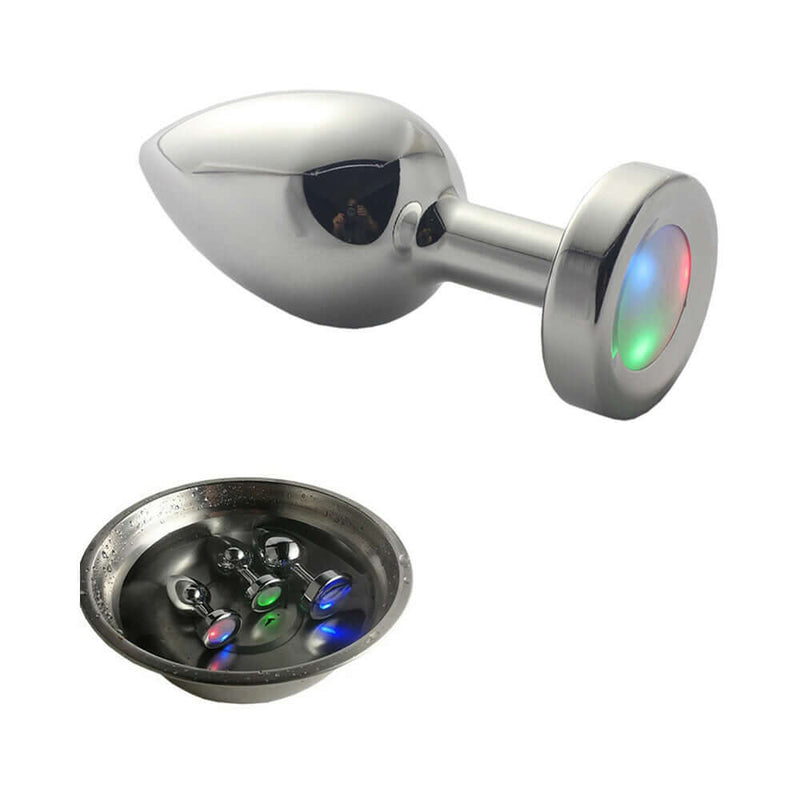 LED Light Up Metal Anal Plug Small with colorful LED display, designed for fun and excitement in intimate play.