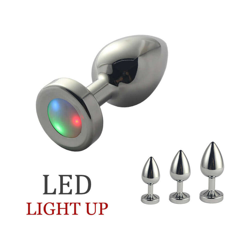 LED Light Up Metal Anal Plug Small with colorful LED light display for playful pleasure.