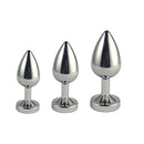 LED Light Up Metal Anal Plug Small in three sizes, shiny metal finish, perfect for pleasure and beginners.