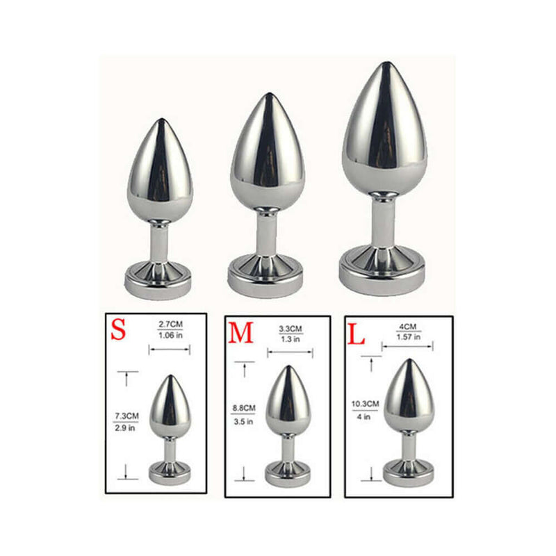 LED Light Up Metal Anal Plug Small, Medium, and Large sizes with measurements for a dazzling anal toy.