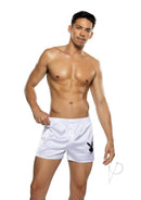 Playboy Burnout Bunny Boxer Briefs Large White on a model showcasing style and comfort.