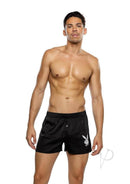 Playboy Burnout Bunny Boxer Briefs Small Black on model, showcasing sleek design and comfortable fit.