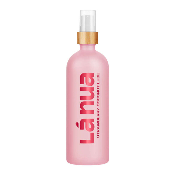 La Nua Strawberry Coconut Water Based Lubricant 6.8 Oz in a pink bottle with a spray top.
